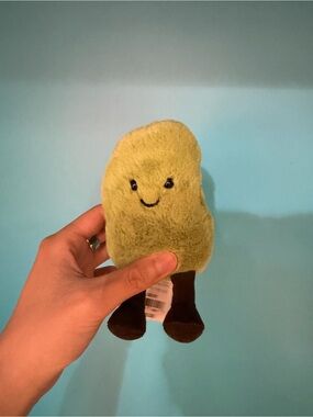 Green Plush Avocado Toy with Smiling Face edamame